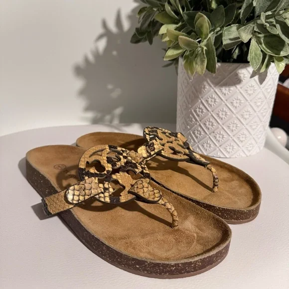 Tory Burch Miller cloud Womens size 5.5 shoes brown snakeskin slip on thong - Picture 1 of 5